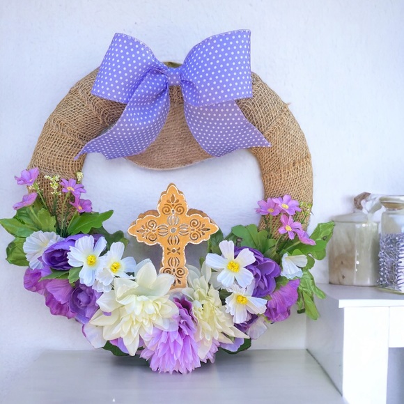 Handmade Easter wreath. Easter decor. Spring decor. Spring wreath. Easter gift - Picture 3 of 4